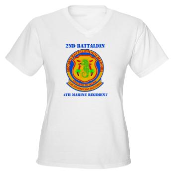 2B4M - A01 - 04 - 2nd Battalion 4th Marines with Text - Women's V-Neck T-Shirt